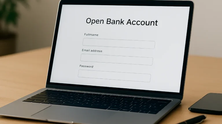 Laptop z formularzem zakładania konta bankowego online